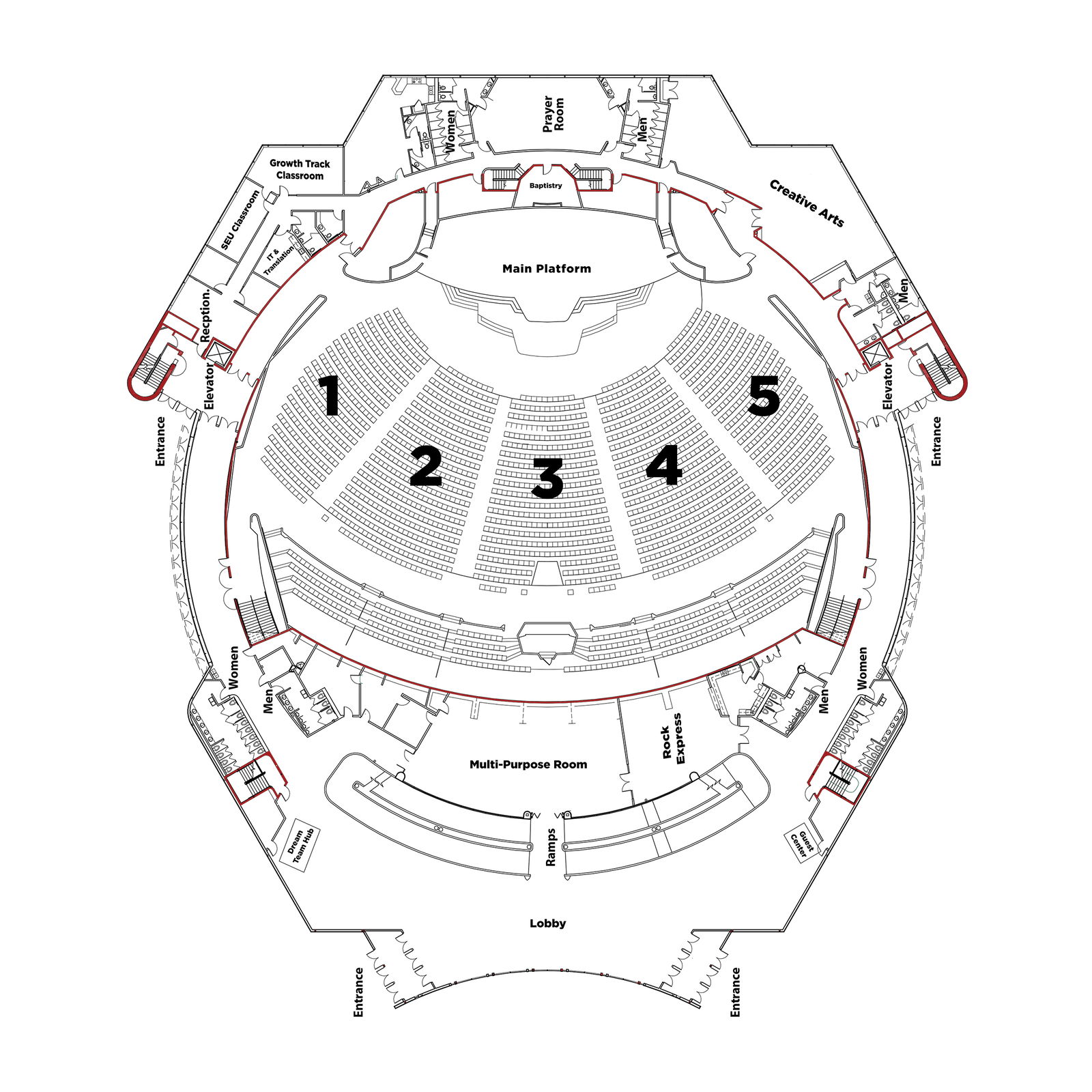 Church on the Rock auditorium section map