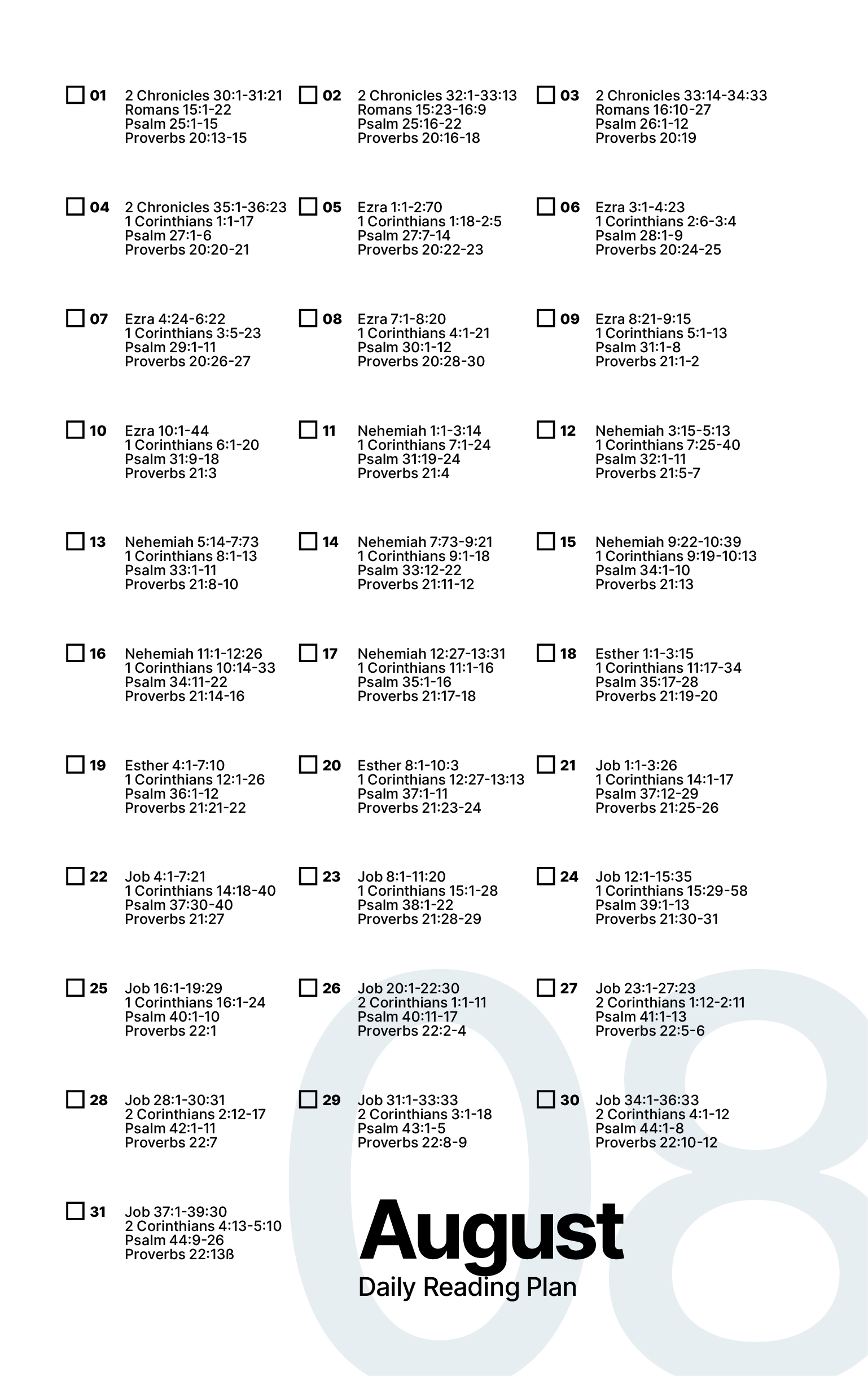 August Bible Reading Plan
